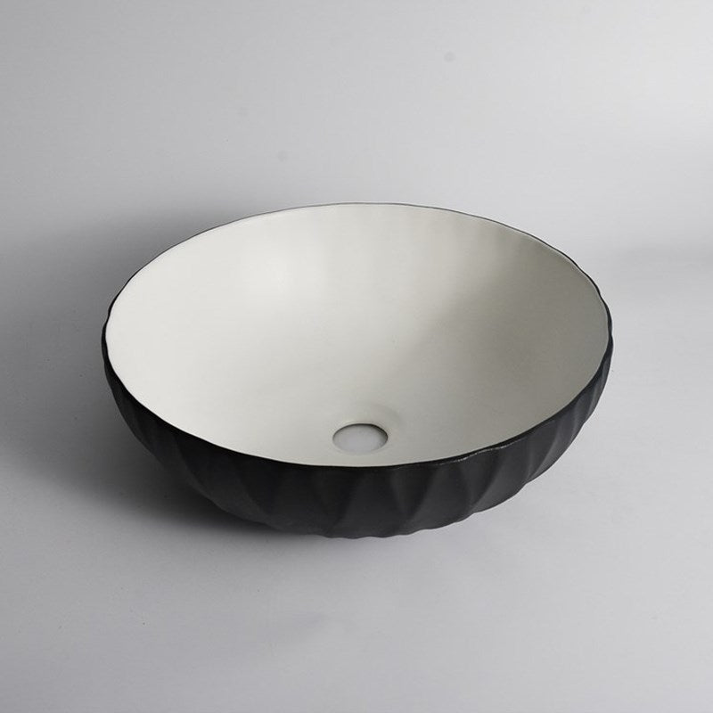 395x395x120mm Black Textured Exterior & Matte White Interior Above Counter Basin