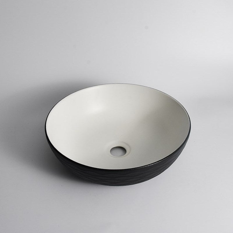 395x395x120mm Black Textured Exterior & Matte White Interior Above Counter Basin