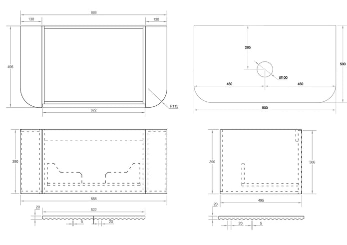 V-Groove 900x500x390mm Natural Oak