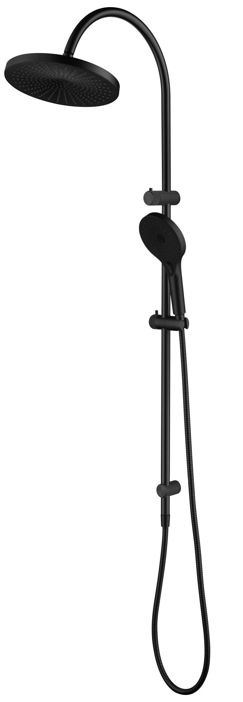 Mica Fluted Gooseneck Dual Shower Rail Black