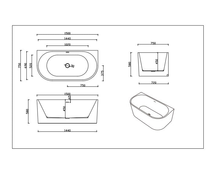 DOVER Back To Wall Free Standing Overflow Bath LK-DV
