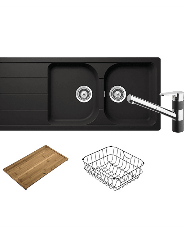 FORMHAUS 1160X500 DOUBLEBOWL&DRAINER - ONYX