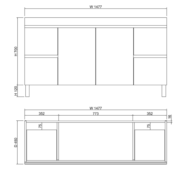 Less 1500mm Gloss White Freestanding Vanity with Ceramic Top