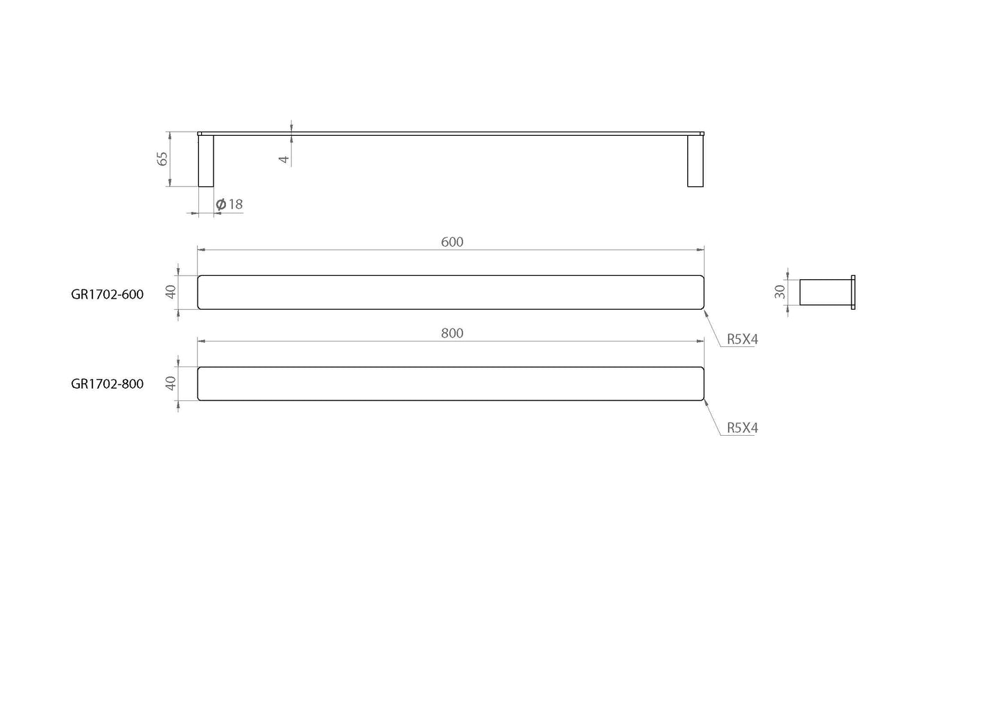The Gabe 600mm Single Towel Rail - Matte Black