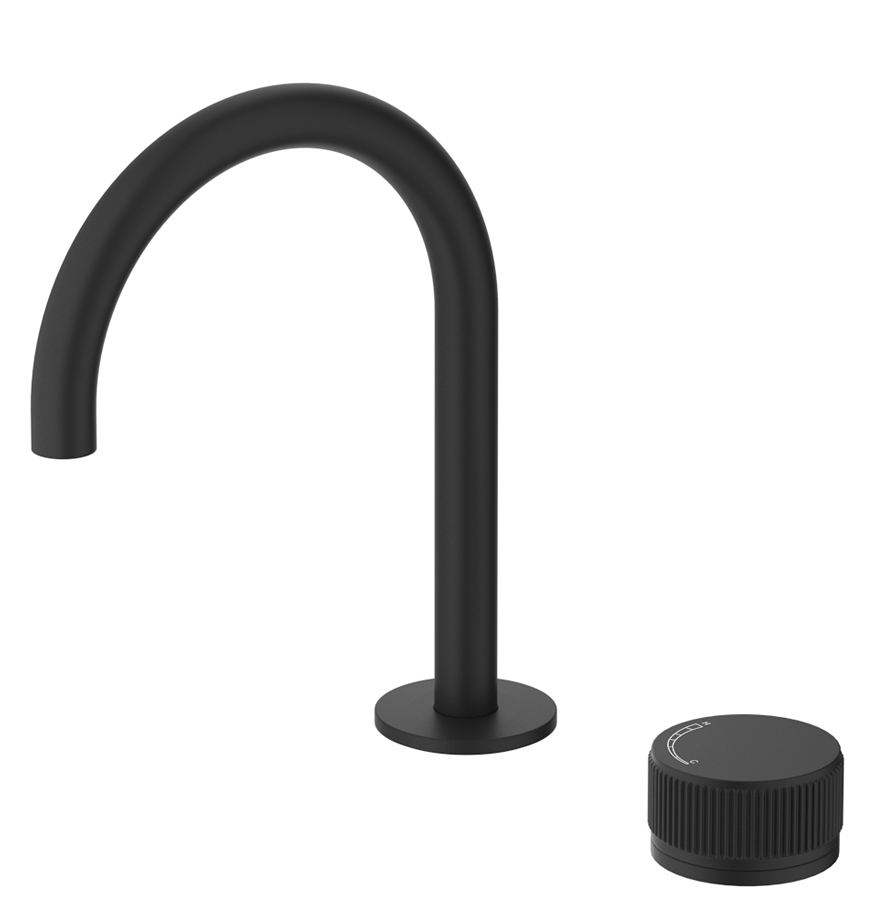 Mica Fluted Gooseneck Hob Basin Mixer Set Black