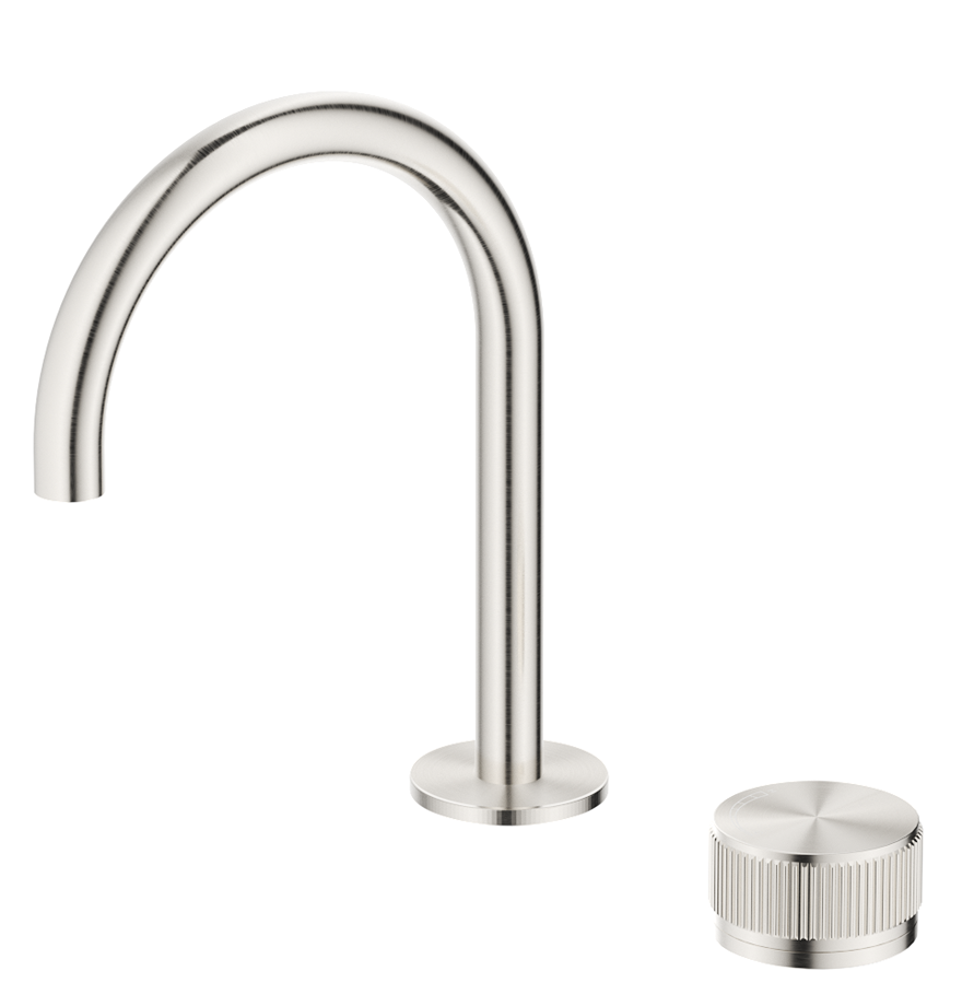 Mica Fluted Gooseneck Hob Basin Mixer Set Brushed Nickel