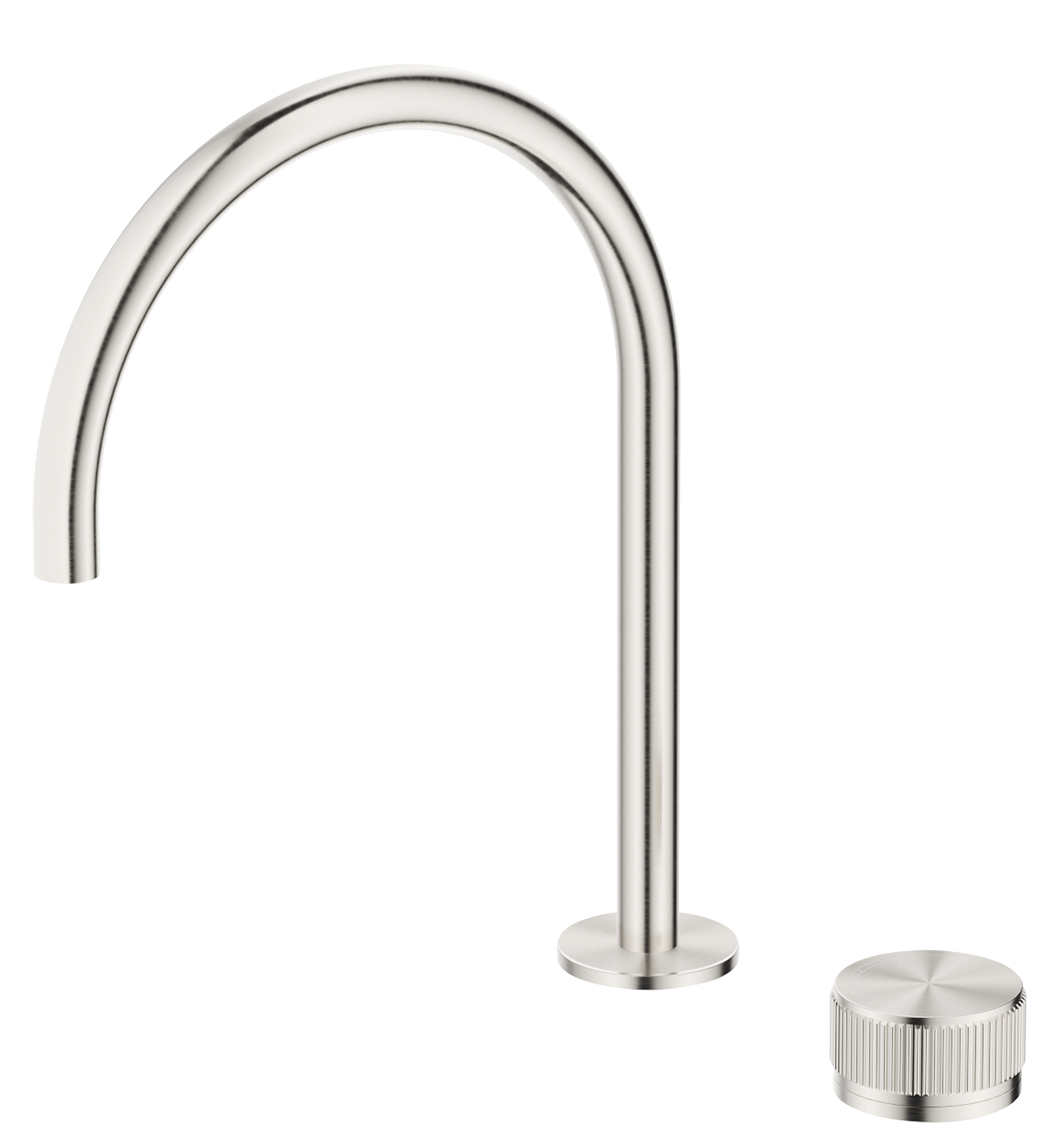 Mica Fluted Gooseneck Hob Sink/Basin Mixer Set Brushed Nickel