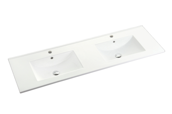 Less 1500mm Gloss White Double Bowl Wall Hung Vanity with Ceramic Top