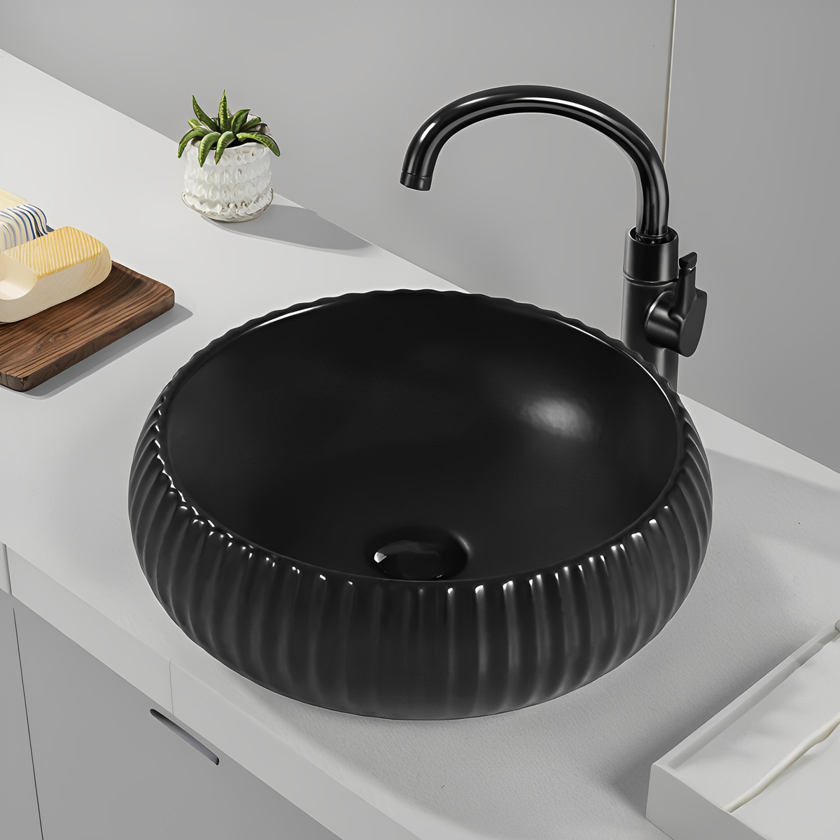 Oran Fine Ceramic Fluted Art Basin LK-ORFA400