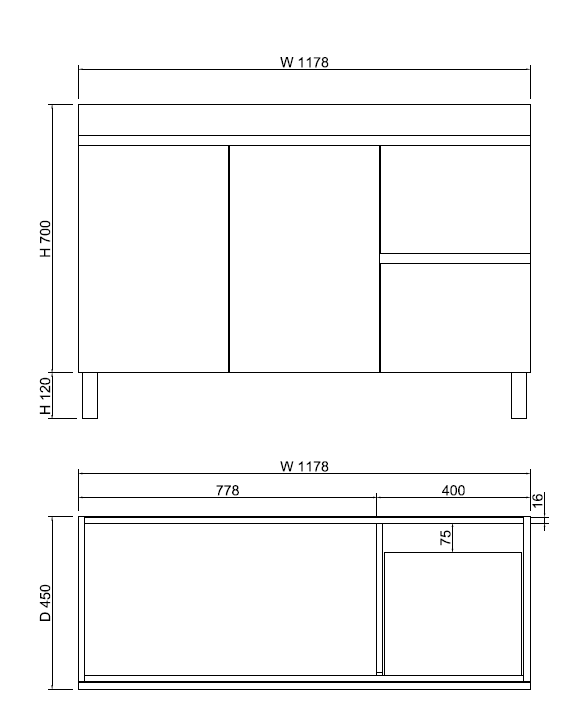 Less 1200mm Gloss White Freestanding Vanity with Ceramic Top