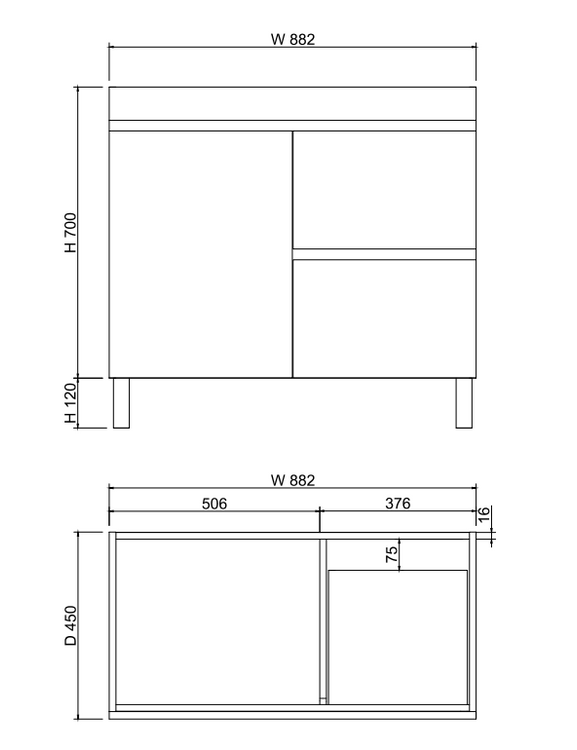 Less 900mm Gloss White Freestanding Vanity with Ceramic Top