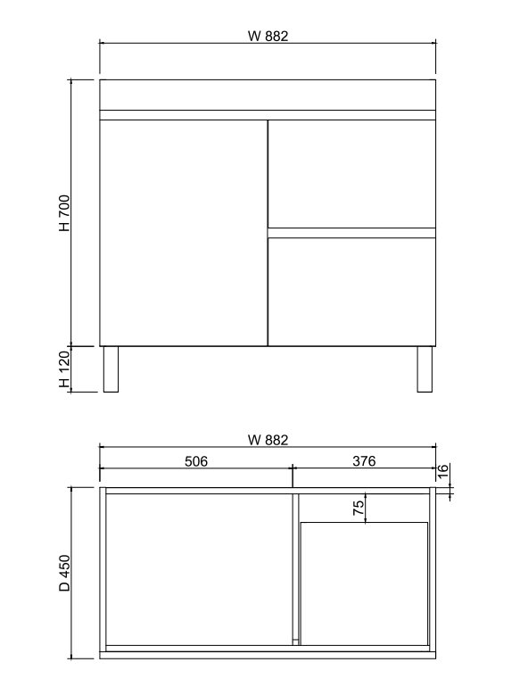Less 900mm Gloss White Freestanding Vanity with Ceramic Top
