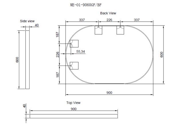 600 x 900 x 45mm Brushed Nickel Frame without LED