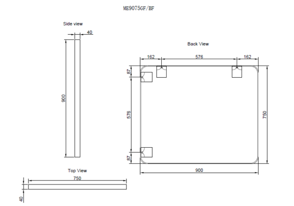 900 x 750 x 45mm Brushed Nickel Frame without LED