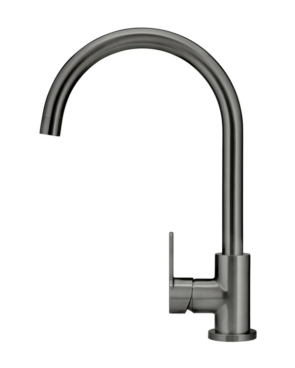 Round Gooseneck Kitchen Mixer Tap - Paddle Handle