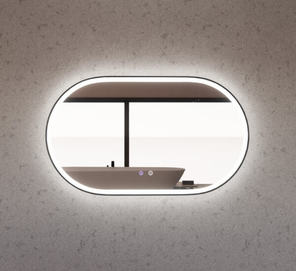 1200 x 700 x 45mm Black Frame LED Mirror