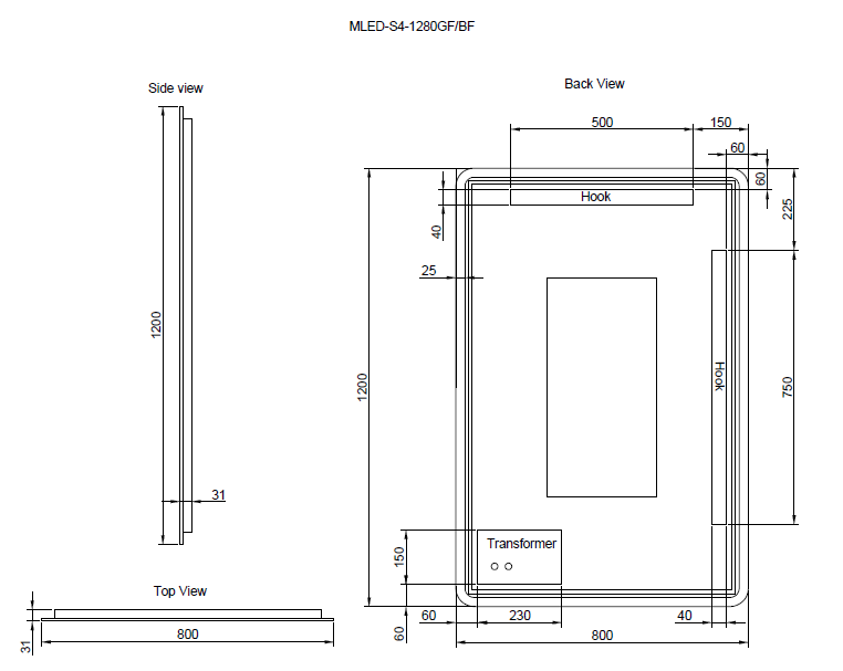 1200 x 800 x 45mm Brushed Nickel Frame LED Mirror