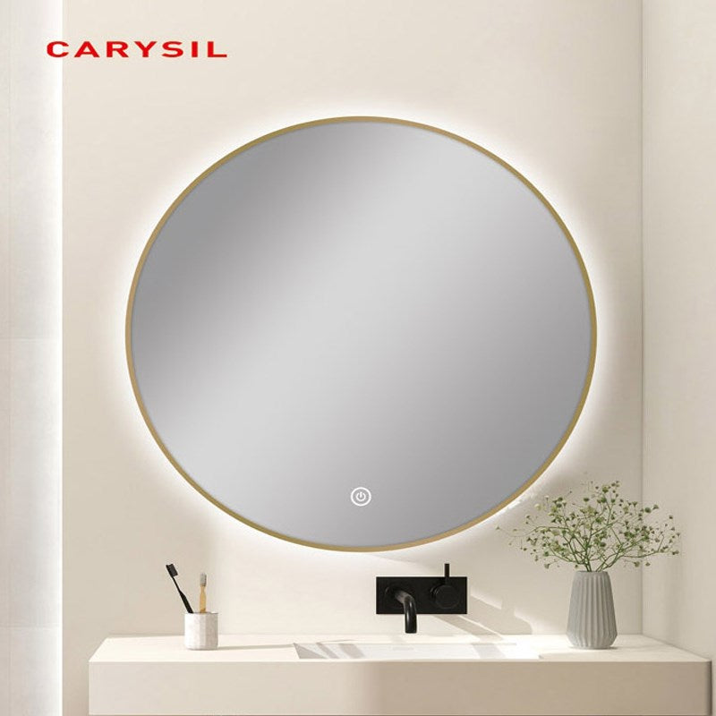 750mm Carysil Round 3 Color Lighting Gold Framed LED Mirror Touch Sensor Switch Defogger Pad