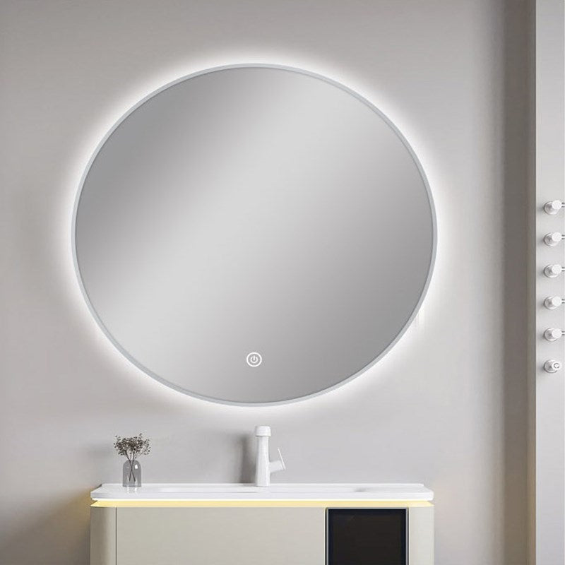 750mm Carysil Round 3 Color Lighting Brushed Nickel Framed LED Mirror Touch Sensor Switch Defogger Pad