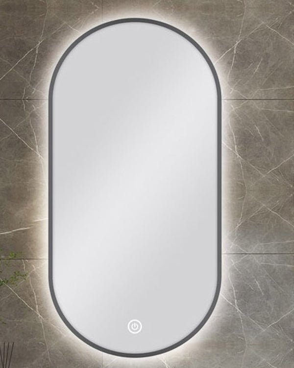 450*900mm Carysil Oval 3 Color Lighting Gun Metal Grey Framed Backlit LED Mirror Touch Sensor Switch Defogger Pad