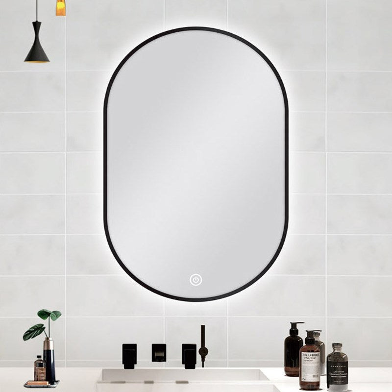 600*900mm Carysil Oval 3 Color Lighting Black Framed Backlit LED Mirror Touch Sensor Switch Defogger Pad