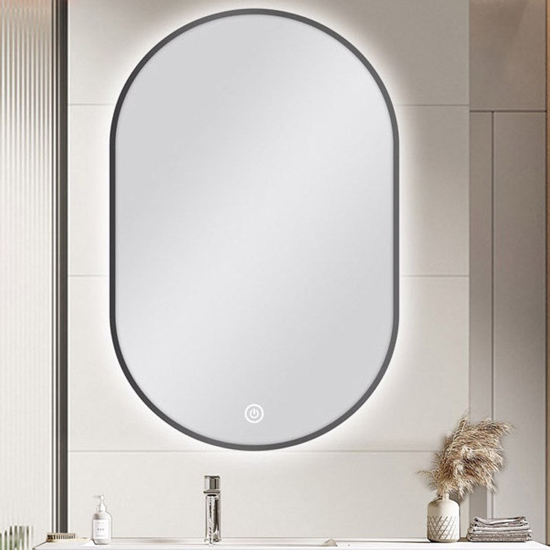 600*900mm Carysil Oval 3 Color Lighting Gun Metal Grey Framed Backlit LED Mirror Touch Sensor Switch Defogger Pad