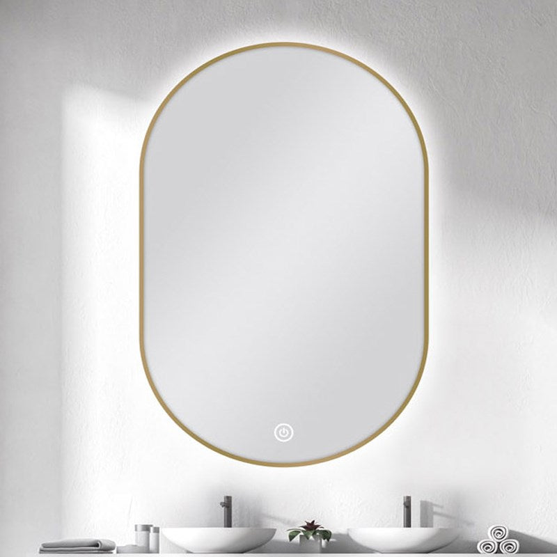 600*900mm Carysil Oval 3 Color Lighting Gold Framed Backlit LED Mirror Touch Sensor Switch Defogger Pad