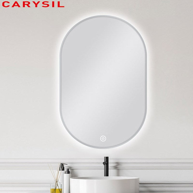 600*900mm Carysil Oval 3 Color Lighting Brushed Nickel Framed Backlit LED Mirror Touch Sensor Switch Defogger Pad