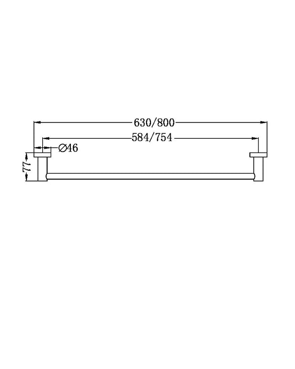 MECCA SINGLE TOWEL RAIL 800MM BRUSHED NICKEL