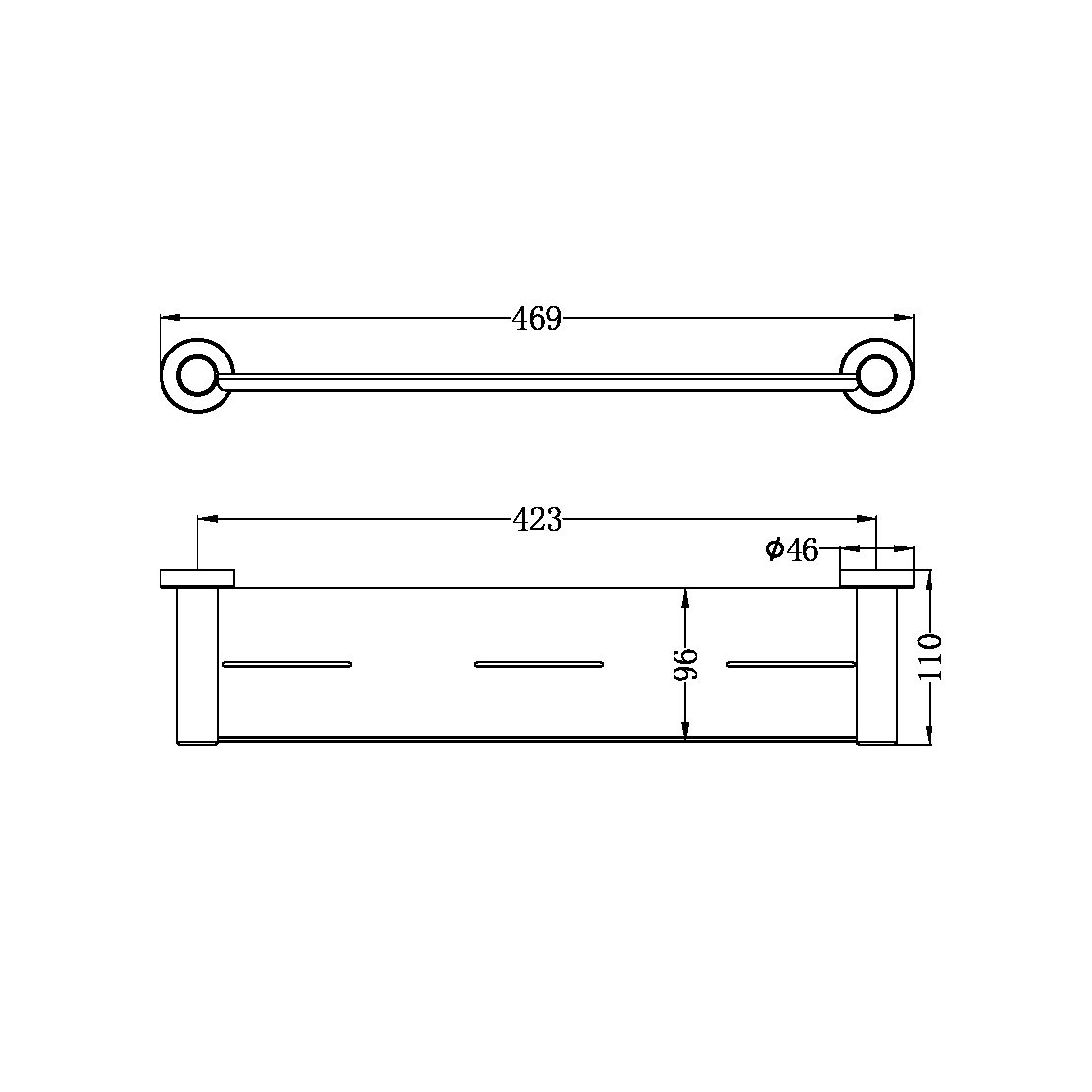 MECCA METAL SHOWER SHELF GUN METAL