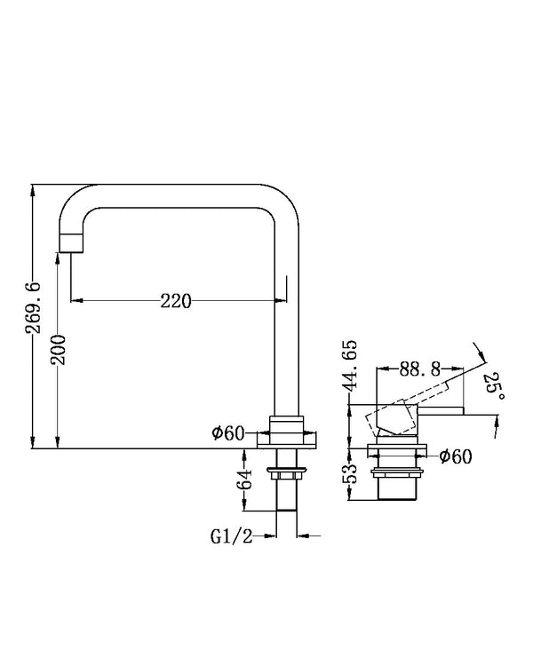 MECCA HOB BASIN MIXER SQUARE SWIVEL SPOUT BRUSHED NICKEL