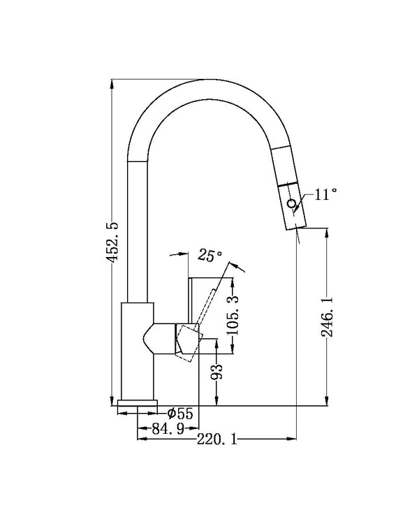 MECCA PULL OUT SINK MIXER WITH VEGIE SPRAY FUNCTION GUN METAL