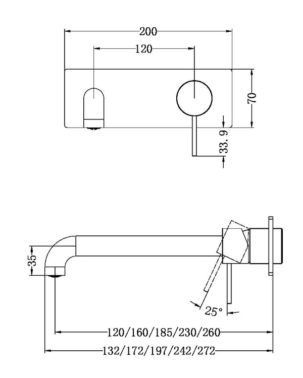 MECCA WALL BASIN/BATH MIXER 185MM TRIM KITS ONLY CHROME