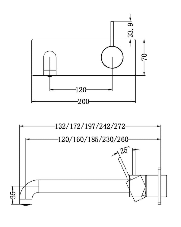 MECCA WALL BASIN/BATH MIXER HANDLE UP 120MM GUN METAL