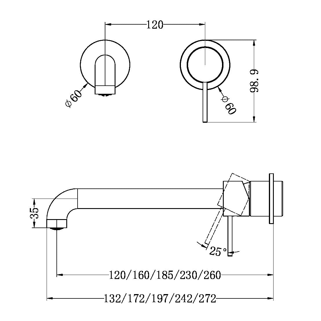 MECCA WALL BASIN/BATH MIXER SEPARETE BACK PLATE 230MM TRIM KITS ONLY BRUSHED NICKEL