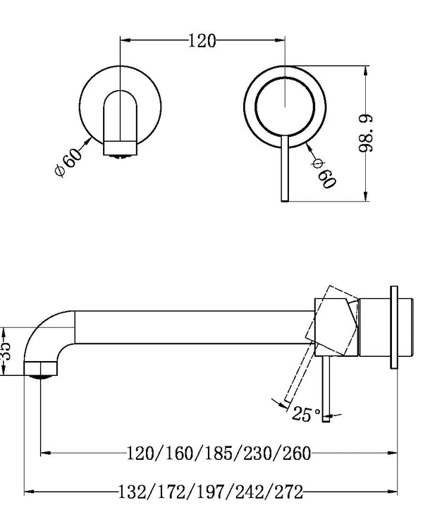 MECCA WALL BASIN/BATH MIXER SEPARETE BACK PLATE 185MM TRIM KITS ONLY MATTE WHITE