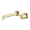 MECCA WALL BASIN/BATH MIXER SEPARETE BACK PLATE HANDLE UP 230MM BRUSHED GOLD