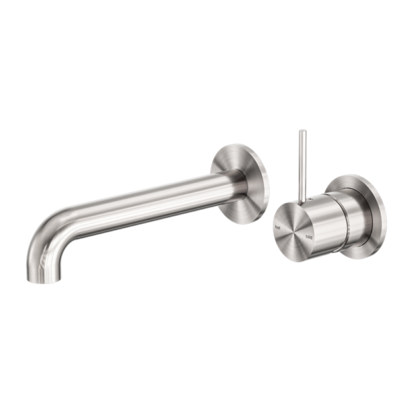MECCA WALL BASIN/BATH MIXER SEPARATE BACK PLATE HANDLE UP 120MM BRUSHED NICKEL