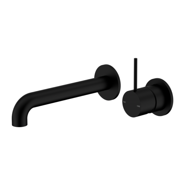 MECCA WALL BASIN/BATH MIXER SEPARATE BACK PLATE HANDLE UP 260MM MATTE BLACK