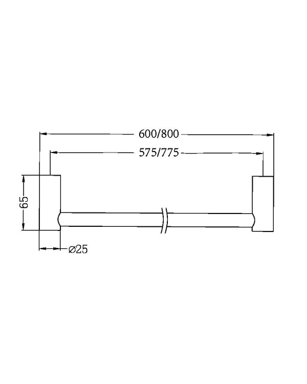 NEW MECCA SINGLE TOWEL RAIL 600MM BRUSHED NICKEL
