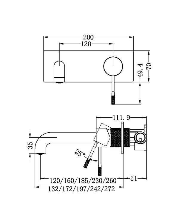 OPAL WALL BASIN/BATH MIXER 260MM BRUSHED BRONZE