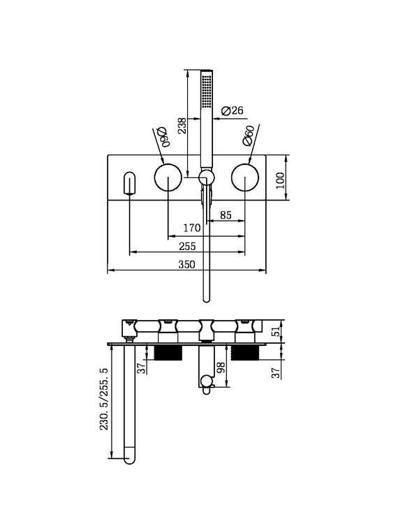 OPAL PROGRESSIVE SHOWER SYSTEM WITH SPOUT 230MM TRIM KITS ONLY BRUSHED BRONZE