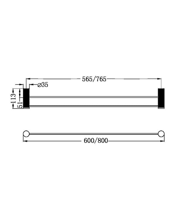OPAL DOUBLE TOWEL RAIL 600MM BRUSHED NICKEL