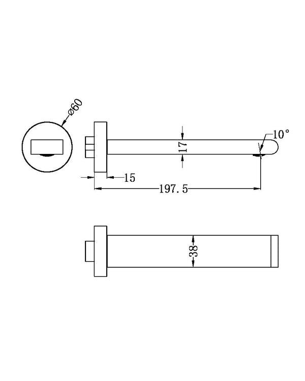 BIANCA FIXED BASIN/BATH SPOUT ONLY 200MM MATTE BLACK