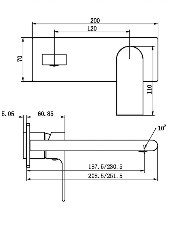BIANCA WALL BASIN/BATH MIXER 230MM TRIM KITS ONLY BRUSHED GOLD