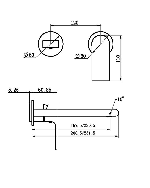 BIANCA WALL BASIN/BATH MIXER SEPARATE BACK PLATE 230MM TRIM KITS ONLY CHROME