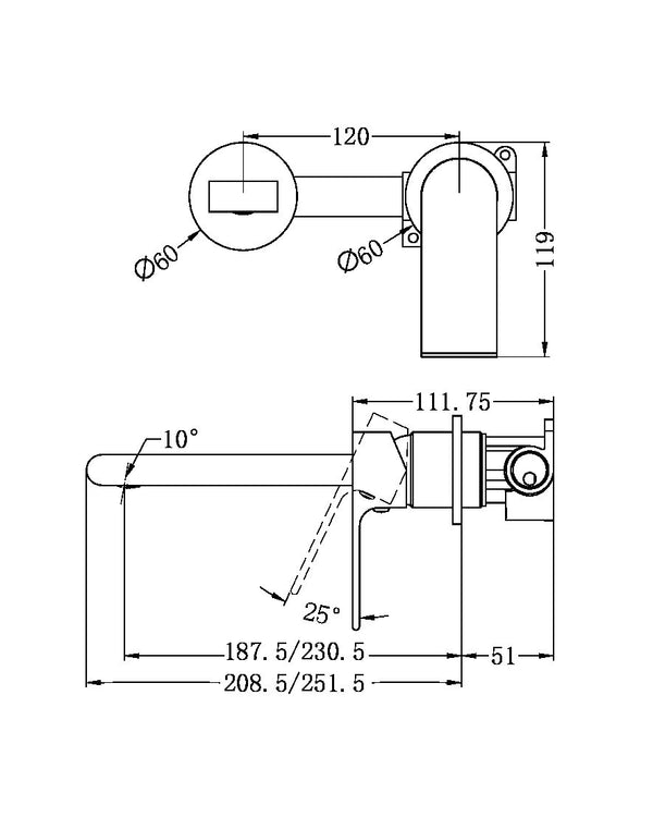 BIANCA WALL BASIN/BATH MIXER SEPARATE BACK PLATE 187MM CHROME