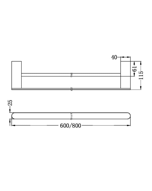 BIANCA DOUBLE TOWEL RAIL 800MM CHROME