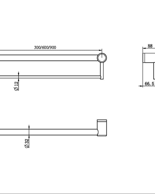 MECCA CARE 32MM GRAB RAIL WITH TOWEL HOLDER 900MM MATTE BLACK
