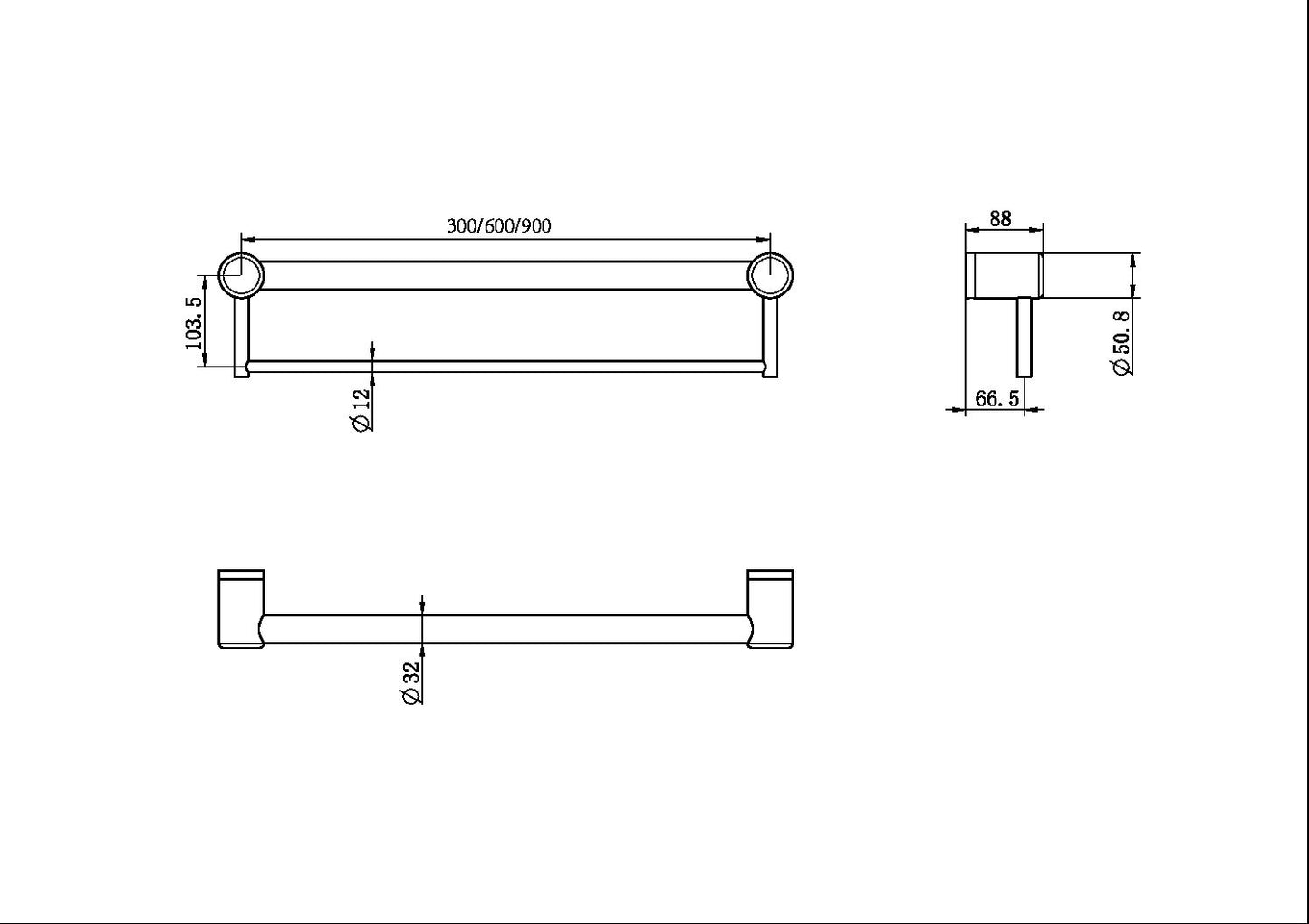 MECCA CARE 32MM GRAB RAIL WITH TOWEL HOLDER 300MM CHROME